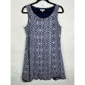 Max Studio Scarf Print Sleeveless Shift Dress Size M Lined Pleated Neck